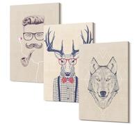 Wallfluent Stampa Artistica su Tela Quadro Polycanvas 30x20 cm Set 3 Pannelli - Decorazione Parete Moderna - Ritratti eleganti di animali e uomini