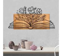 Wallity Elegante accessorio decorativo da parete in legno, 74 x 37 cm, telaio in 100% metallo (1,2 mm) e legno solido (3 cm), design elegante nero e noce per la decorazione della casa