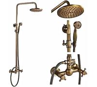 WallMounted 8InchShower Head Portable Handheld Shower Antique Brass Tub Mixer Hot & Cold Water Faucet Luxury Bathroom Shower System