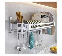 WallMountStless - Scolapiatti da cucina in acciaio con supporto per porta posate e portaposate, antiruggine, 60 x 30 cm