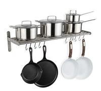 Wallniture Lyon Kitchen Organization and Storage Rack, mensola da parete in acciaio inox con 10 ganci a S per appendere pentole e padelle, cromato