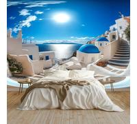 Wallpaper Carta Da Parati Murale Effetto 3D Grecia Santorini Costiera Fotomurali Sfondo Murale 200x140 cm Moderne Decorazione Soggiorno Camera De Letto Sala Ufficio, Blu