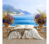 Wallpaper Carta Da Parati Murale Effetto 3D Isole Costiere Fiori Fotomurali Sfondo Murale 300x210 cm Moderne Decorazione Soggiorno Camera De Letto Sala Ufficio, Blu