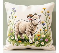 Wallphantom 11CT Kit Di Cuscini A Punto Croce,Agnello nei fiori,Kit Punto Croce Con Contati Per Adulti,Di Cuscini Per Cucito DIY,Regali Per Le Feste,45x45cm