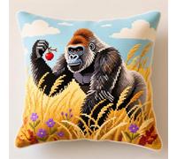 Wallphantom 11CT Kit Di Cuscini A Punto Croce,Gorilla nell'erba autunnale,Kit Punto Croce Con Contati Per Adulti,Di Cuscini Per Cucito DIY,Regali Per Le Feste,45x45cm