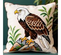 Wallphantom 11CT Kit Fodere Per Cuscini Ricamati DIY,Aquila calva animale,Adulti Kit Da Ricamo,Cuscino Ricamato a Mano,Decorazione della casa Regali creativi,45x45cm