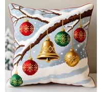 Wallphantom 11CT Kit Fodere Per Cuscini Ricamati DIY,Palla di campane nella foresta innevata,Adulti Kit Da Ricamo,Cuscino Ricamato a Mano,Decorazione della casa Regali creativi,45x45cm
