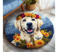 Wallphantom 3D Latch Hook Tappeto Set,Labrador Retriever che indossa un cappello a forma di fiore,Kit Gancio Chiusura Set di tappeti,Tappeti Fai da Te per Principianti Tappeto Annodato,50x50cm