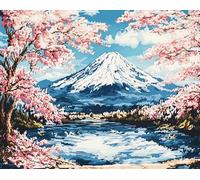 Wallphantom Albero di ciliegio in fiore DIY rug Latch Hook Kits,Paesaggio montano innevato,Handmade Hanging Carpet Embroidery Making Kits,Home Decoration Rug for Adults And Beginners,52x38cm