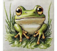 Wallphantom animale 11CT Cuscino Punto Croce,Rana carina,Punto Croce Kit da Ricamare Prestampato 45x45cm,Cuscino Ricamato a Mano Fai da te per Principianti