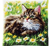 Wallphantom animale 11CT Kit Di Cuscini A Punto Croce,Gatto tra i fiori,Kit Punto Croce Con Contati Per Adulti,Di Cuscini Per Cucito DIY,Regali Per Le Feste,45x45cm
