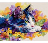 Wallphantom animale Diy Kit Per Fabbricare Tappeti Kit Ganci Di Chiusura,Gatti e fiori,Ganci Di Chiusura Per Adulti Principianti,Appassionati Del Per La Realizzazi,55x75cm