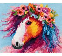 Wallphantom animale DIY rug Latch Hook Kits,Cavallo che indossa una corona,Handmade Hanging Carpet Embroidery Making Kits,Home Decoration Rug for Adults And Beginners,90x120cm