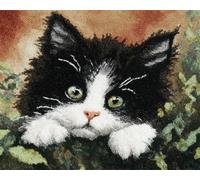 Wallphantom animale Kit da Ricamo Tappeto Fai da Te Fare,Un simpatico gatto bianco e nero,Latch Hook Rug Kit per Adulti,Fabbricare Tappeti a Punto Croce,per Decorazione Casa,60x90cm