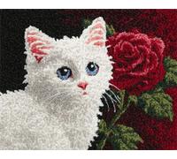 Wallphantom animale Kit di Bloccaggio a Punto per Adulti,Un gatto e dei fiori,3D Latch Hook rug Kit,Tappeto da Bricolage Crochet Principianti,Eegalo Creativo per la casa,80x160cm