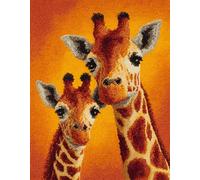 Wallphantom animale Kit per tappeto a punto per adulti,Giraffa madre e figlio,kit fai da te per realizzare all'uncinetto,con tela prestampata e strumento per gancio e filo,80x160cm
