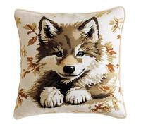 Wallphantom Animali dei cartoni animati Kit Per Punto Croce Cuscino per Principianti,Simpatico cucciolo di lupo,Kit Federa Per Cuscino Ricamo A Mano Fai-Da-Te,Completi Decorativo Casa,45x45cm