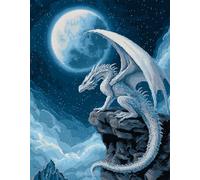 Wallphantom Bellissima vista notturna Kit Gancio di Chiusura Tappeto,Drago bianco animale,Tappeto Annodare Fai da te Creativo,Uncinetto Kit Arazzo,Fabbricare Tappeti a Punto Croce,80x115cm