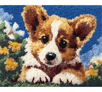 Wallphantom Cane Animale Kit di Bloccaggio a Punto per Adulti,Corgi,3D Latch Hook rug Kit,Tappeto da Bricolage Crochet Principianti,Eegalo Creativo per la casa,60x90cm