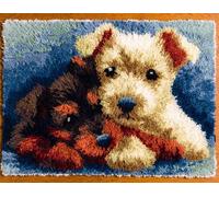 Wallphantom Cane Animale Kit per la Realizzazione di Tappeti,Due cuccioli che si coccolano insieme,Kit Gancio di Chiusura Tappeto,Tappeto per Uncinetto Latch Hook Rug per Bambini e Adulti,80x160cm