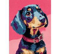 Wallphantom Cane Animale Kit per tappeto a punto per adulti,Bassotto,kit fai da te per realizzare all'uncinetto,con tela prestampata e strumento per gancio e filo,52x38cm