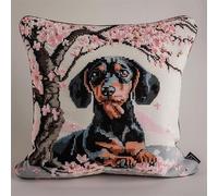 Wallphantom Cane animale Punto Croce Kit da Ricamare Cuscini,Bassotto sotto il ciliegio,Ricamo Cuscino Punto Croce per Principianti,Cuscino Punto Croce Fai da te,45x45cm