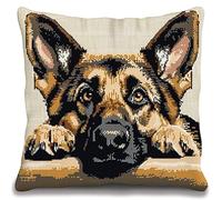 Wallphantom Cane animale Punto Croce Kit da Ricamare Cuscini,Pastore tedesco cane da compagnia,Ricamo Cuscino Punto Croce per Principianti,Cuscino Punto Croce Fai da te,45x45cm