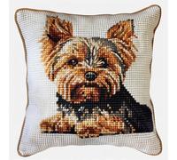 Wallphantom Cane animale Set per ricamo a punto croce per principianti,Yorkshire Terrier carino,Cuscino da Ricamare Punto Croce,Kit Punto Croce da Ricamare,45x45cm