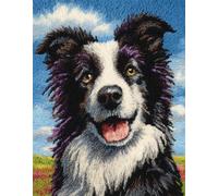 Wallphantom Cane Animale Tappeto per Uncinetto Latch Hook Rug Kit per Adulti,Border Collie,3D tappeto in tela modello prestampato,Kit Gancio di Chiusura Tappeto,52x38cm