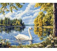 Wallphantom Cigno bianco animale Kit da Ricamo Tappeto Fai da Te Fare,Paesaggio della foresta lacustre,Latch Hook Rug Kit per Adulti,Fabbricare Tappeti a Punto Croce,per Decorazione Casa,60x90cm