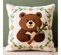 Wallphantom Cross Stitch Pillow Kit for Adults,Orso bruno animale,Needlepoint Kit Cushion,Cross Stitch Throw Pillow for Creative Home Decor,45x45cm