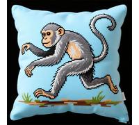 Wallphantom Cross Stitch Pillow Kit for Adults,Una scimmia felice,Needlepoint Kit Cushion,Cross Stitch Throw Pillow for Creative Home Decor,45x45cm