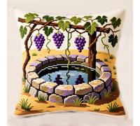 Wallphantom Cuscino da Tiro Fai da Te Ricamato Kit,Ben sotto il traliccio dell'uva,Punto Croce Kit da Ricamare Principianti,Regali creativi per la decorazione della casa,45x45cm