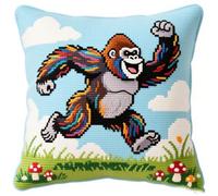 Wallphantom Cuscino Punto Croce,gorilla animale,Punto Croce Kit da Ricamare Prestampato,Cuscino Ricamato a Mano Set Fai da te per Adulti Principianti,45x45cm