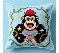 Wallphantom DIY Cuscino da Ricamare Punto Croce,gorilla animale,Kit Punto Croce da Ricamare 45x45cm,Prestampato Set per Cuscino Ricamato