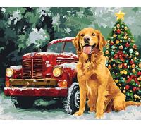 Wallphantom DIY Dipinto ad Olio Dipingere con i Numeri Kit su Tela,Albero di Natale e Golden Retriever,Kit di Pittura Acrilica per Adulti,Decora la casa Artigianato,40x50cm con cornice