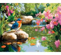 Wallphantom DIY Dipinto ad Olio Dipingere con i Numeri Kit su Tela,Due uccelli sullo stagno,Kit di Pittura Acrilica per Adulti,Decora la casa Artigianato,40x50cm con cornice