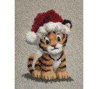 Wallphantom DIY rug Latch Hook Kits,Tigre che indossa un cappello da Babbo Natale,Handmade Hanging Carpet Embroidery Making Kits,Home Decoration Rug for Adults And Beginners,90x120cm