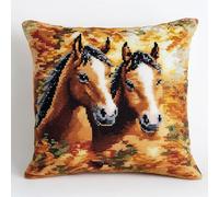 Wallphantom Foresta autunnale DIY Cuscino da Ricamare Punto Croce,coppia di animali cavallo,Kit Punto Croce da Ricamare 45x45cm,Prestampato Set per Cuscino Ricamato