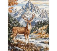 Wallphantom Foresta innevata Kit per tappeto a punto per adulti,alce animale,kit fai da te per realizzare all'uncinetto,con tela prestampata e strumento per gancio e filo,60x90cm