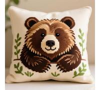Wallphantom Kit Cuscino Punto Croce Prestampato,Orso bruno animale,Cuscino da Tiro Fai da Te Ricamato,Kit per Ricamo Completi Decorativo Casa,45x45cm