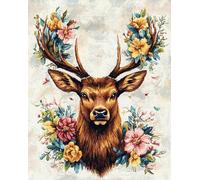 Wallphantom Kit da Ricamo Tappeto Fai da Te Fare,Alce fiore animale,Latch Hook Rug Kit per Adulti,Fabbricare Tappeti a Punto Croce,per Decorazione Casa,52x38cm