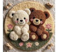 Wallphantom Kit da Ricamo Tappeto Fai da Te Fare,Due simpatici orsetti,Latch Hook Rug Kit per Adulti,Fabbricare Tappeti a Punto Croce,per Decorazione Casa,50x50cm