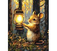 Wallphantom Kit di Bloccaggio a Punto per Adulti,Topo animale che tiene una lanterna nella foresta,3D Latch Hook rug Kit,Tappeto da Bricolage Crochet Principianti,Eegalo Creativo per la casa,80x115cm