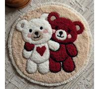 Wallphantom Kit Ganci a Chiavistello per Adulti,Due simpatici orsetti,Kit Gancio di Chiusura Tappeto,DIY Tappeto da Ricamo per Principianti,Ricamo a Punto Croce,50x50cm