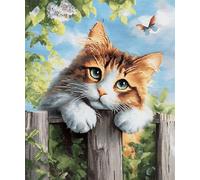 Wallphantom Kit Gancio di Chiusura Tappeto,Gatto sdraiato sulla recinzione,Tappeto per Uncinetto Latch Hook Rug Kit per bambini e Adulti,per lavori fai da te,80x160cm