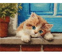 Wallphantom Kit Gancio di Chiusura Tappeto,gatto sdraiato sulla soglia di casa,DIY appeto per Uncinetto Latch Hook Rug Kit Eegalo Creativo per la casa e il divano,90x120cm