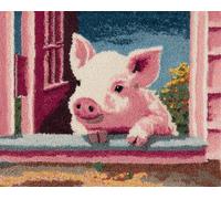 Wallphantom Kit Gancio di Chiusura Tappeto,Il maiale sdraiato sulla soglia di casa,Tappeto per Uncinetto Latch Hook rug per Adulti,lavori Fai da Te,Kit da Ricamo,80x160cm