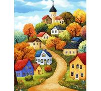 Wallphantom Kit Gancio di Chiusura Tappeto,Paesaggio urbano rurale,DIY appeto per Uncinetto Latch Hook Rug Kit Eegalo Creativo per la casa e il divano,52x38cm