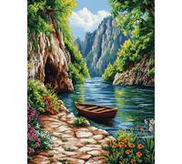Wallphantom Kit Gancio di Chiusura Tappeto,Piccola barca nel fiume,DIY appeto per Uncinetto Latch Hook Rug Kit Eegalo Creativo per la casa e il divano,80x160cm